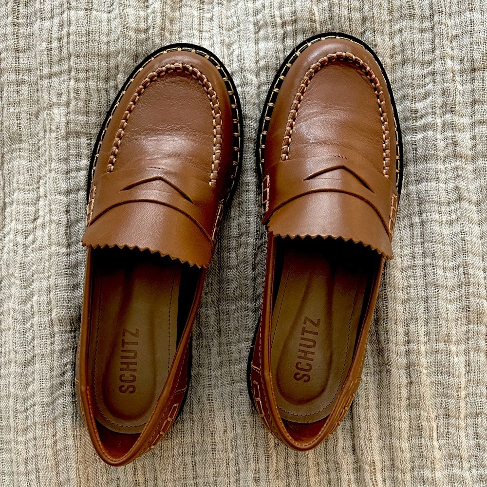Schutz camel loafers